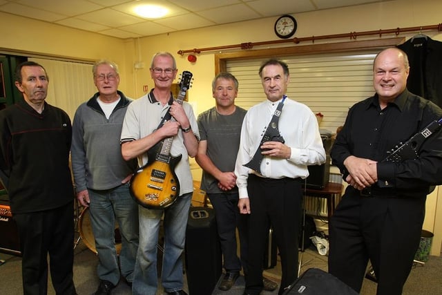 Big Night Out at Halifax Bowling Club in 2008. Rigor Mortis playing the Epilepsy fund raising evening. From thre left Alan Sheldrake, Clive Jannett, Dave Brown, Jeremy Coates, Les Barrett and Dave Barrett.