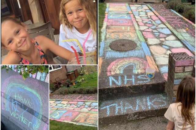 Sisters Brooke and Grace coloured their whole garden with words of thanks.