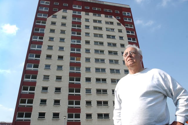 This is Jimmy Walker, chairman of the Swarcliffe and Stanks Tennants and Residents Association, outside Langbar Towers which was due to be demolished.
