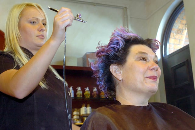 A fundraising favourite, Barbara Baker agreed to dye her hair purple in support of the hospice for Mad Hair Day 2004.