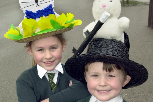 Easter Bonnet competition at Shakespeare County Primary School, Fleetwood. Bethan Wilson and James Charnley.