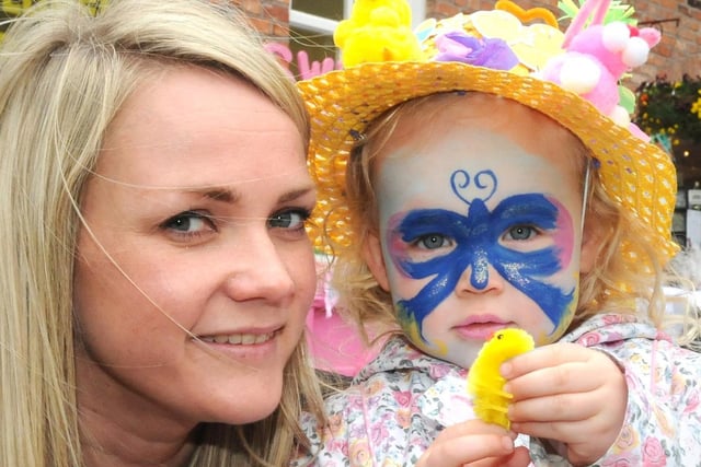 Haigh Hall Easter fun - Vicky Gregory and her daughter Lily aged two, April 2014.