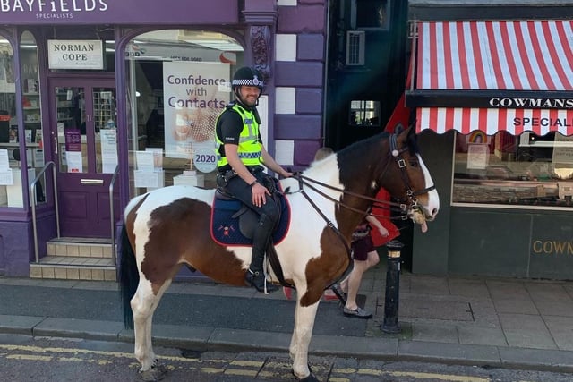Mounted police on patrol found Clitheroe looking quieter than normal