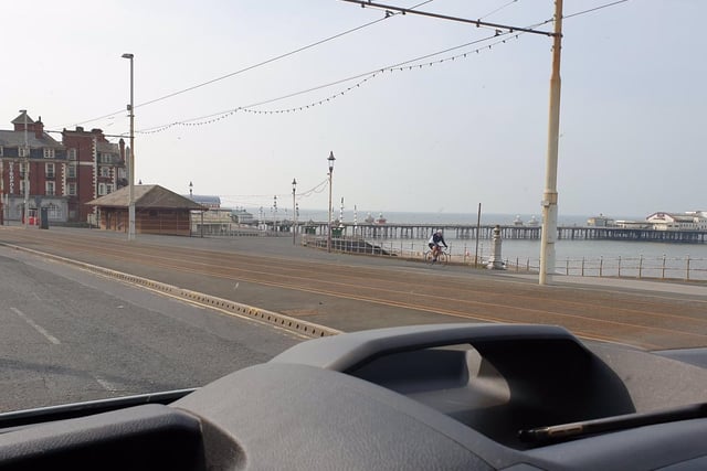 The view from one police car of the seafront at Blackpool looking quieter than usual