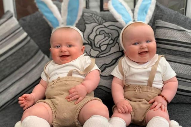 Rupert and Rory, six-months-old, enjoy their first Easter.