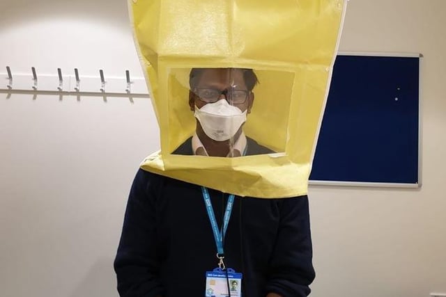Imogen said: "My boyfriend is a surgeon on the front line. Here he is having a mask fitted and tested."