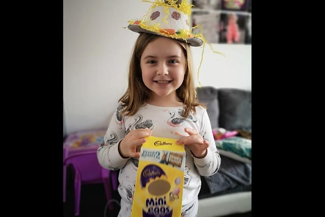 Tillie aged 7 -No Easter parade at school this year however she still made her bonnet with her sick bowl, sent in byLynda Stewart