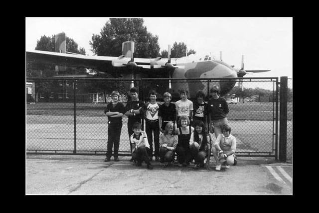 G squad members at RAF Hendon 14/08/82 Gazette paperboys and girls trip to Wembly Stadium and Hendon.