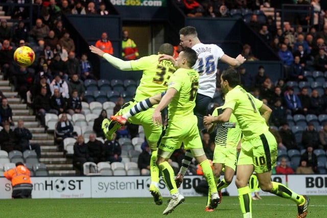 Alan Browne heads a stoppage-time winner against Huddersfield in February 2016