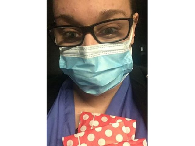 This is Hannah Blackshire. Shes a clinical support worker at Scarborough Hospital and on her night shifts she has been handing out little gift bags with hand cream and treats for all her co workers.