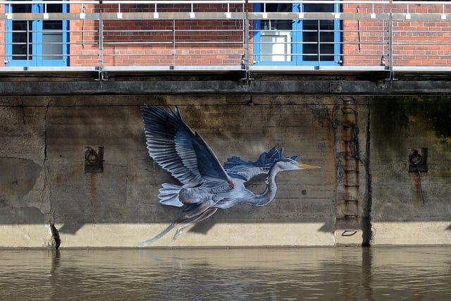 Have you come across the Grey Heron yet on the Leeds waterfront? Painted by Peter Barber it is designed to be submerged and then reappear as the river level changes.