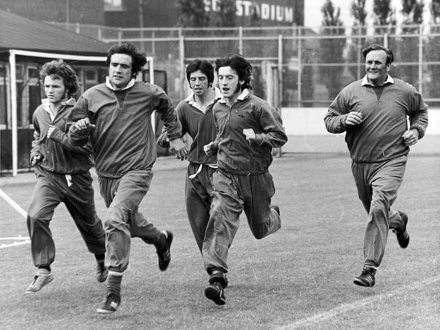 Norman Hunter leads from the front during a training session in July 1972.