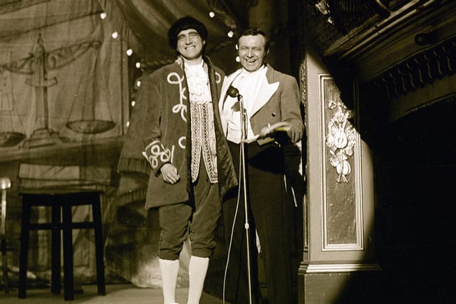 Norman Hunter on stage at the City Varieties with Jimmy Armfield.