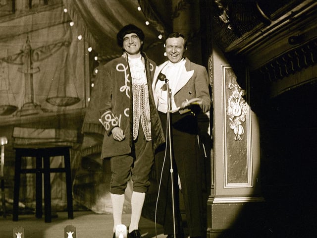 Norman Hunter on stage at the City Varieties with Jimmy Armfield.