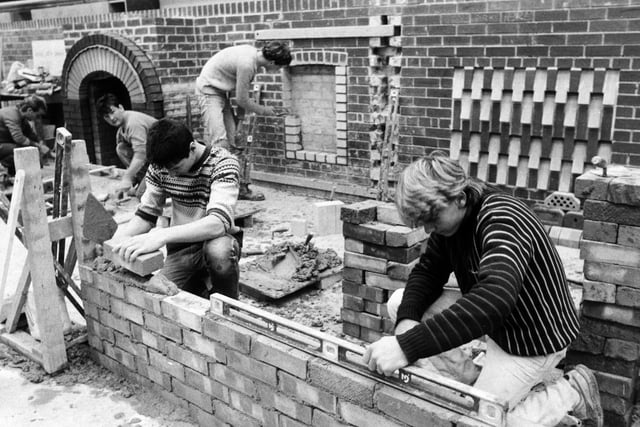 Bricklaying at Leeds College of Building. Around 3,000 students enrolled each year for courses ranging from evening only and day release to full time BTEC diplomas.