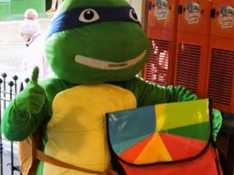 Family business Pizza Time in Albert Road, Morecambe, have been putting a smile on faces by doing weekly competitions for food and other items donated to them by Just Eat. And the food is being delivered to the winners by a special guest...Leonardo the ninja turtle!
