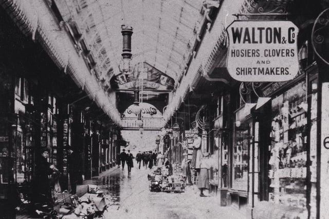 The Briggate entrance was enlarged in 1895. This view is from 1906.