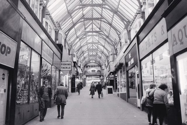 This is a view inside the Arcade in February 1985. Do these shops look familiar?