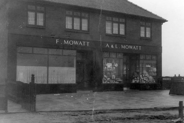 A view of the shop premises of F Mowatt, fish and chips shop and A and L Mowatt grocery store on Orion Drive.