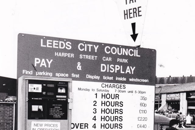 Charges at Leeds City Centre's Harper Street car park in early 1989.