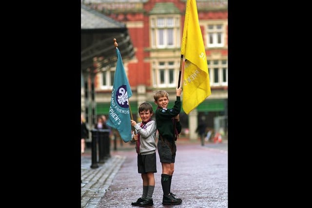 Jonathan MacDonald (7) and Ian Manion (9) from St Stephen's 32nd Preston Beavers during St George's Day, Preston in 1998