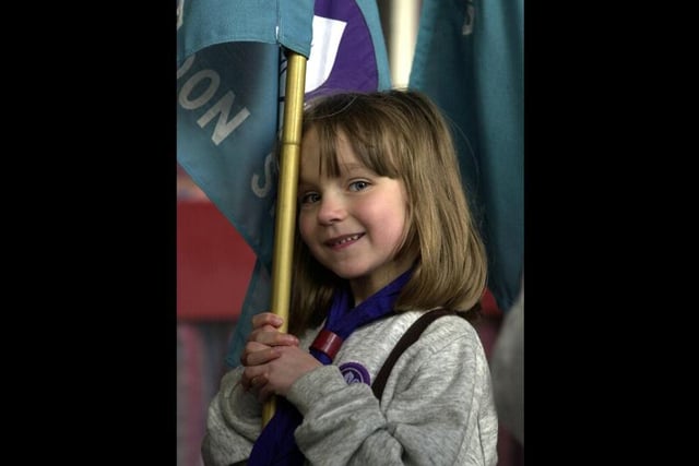 Six-year-old Sarah Seed from Eldon Street Methodist Beavers at St George's Day, Preston in 2001