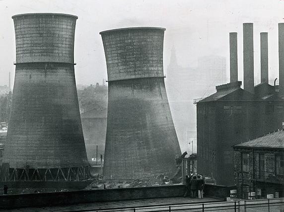 Once a prominent feature on the Halifax skyline, the cooling towers were demolished in 1974 a few years after the closure of the power station in the town.