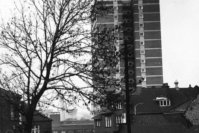 This is Burnsall Grange flats on Theaker Lane in Armley, towering above older property in Town Street.