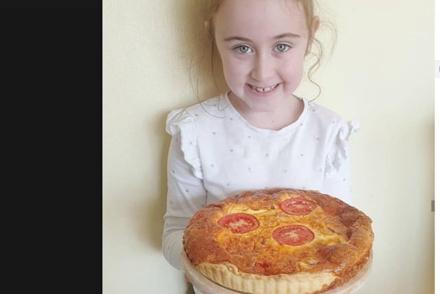 Sara Furie send this photo of her daughter with her freshly makde quiche.