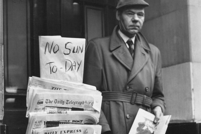 This is Stanley Munday's newspaper stand on The Headrow. The new-look Sun newspaper had not arrived.