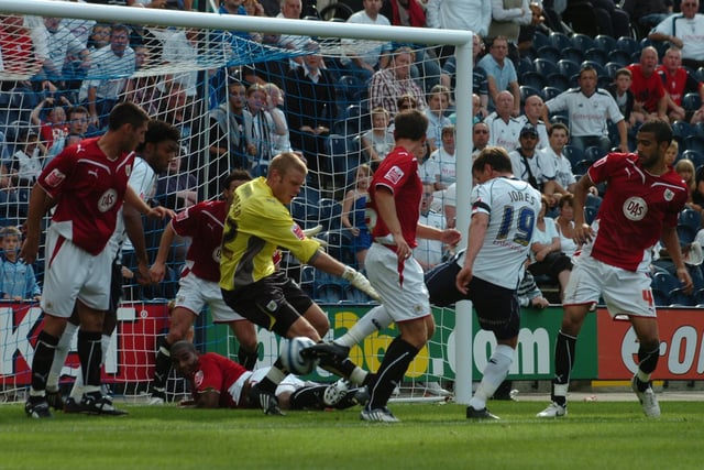 2009 A near miss for Billy Jones for Preston North End against Bristol City at Deepdale