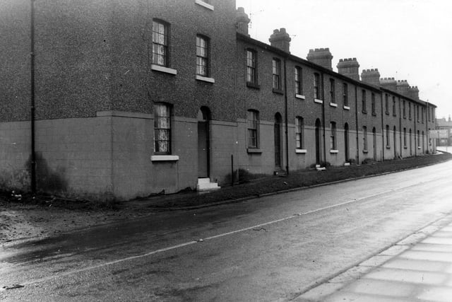 Thorpe Lane View looking from no 52-2. This curved terrace of 25 houses was one of the longest in the district. These houses were demolished when the road system was altered between 1967-71