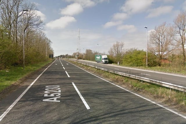 The A5230, at the end of the M55, had 41 accidents causing casualties between 2014 and 2018