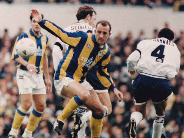 Gary McAllister turns away from trouble, wrong-footing Steve Sedgeley and Vinnie Samways.