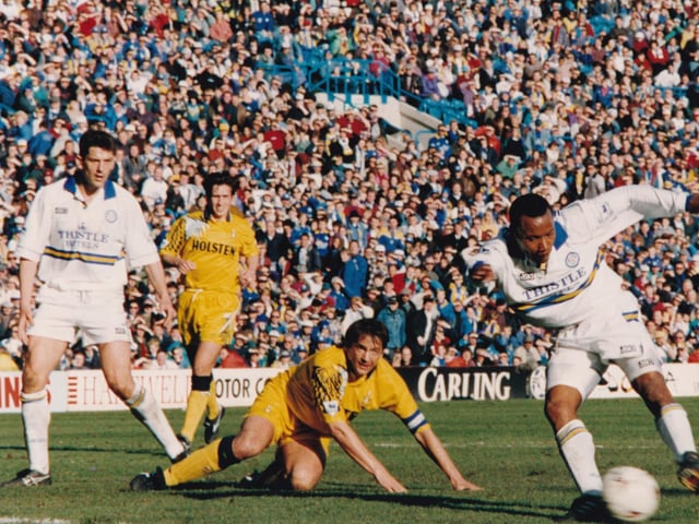 Gary Mabbutt is stranded and helpless as Rod Wallace forces him his second goal to consign Spurs to defeat and deepen their relegation worries.