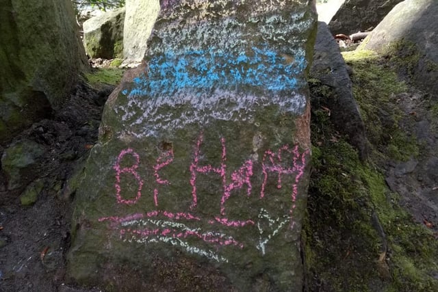 Chalk messages of optimism have started to appear on rocks in Gledhow Valley Woods.