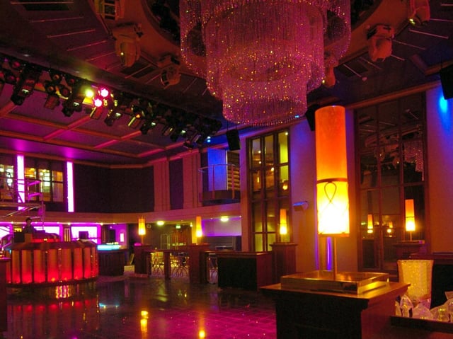 The main dancefloor in the Venetian Grand Ballroom, boasting a huge chandelier. It was the heart of all the action