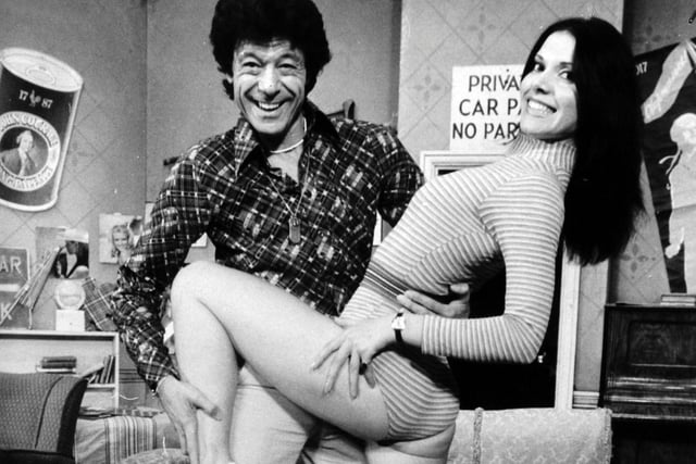 Lionel Blair gives a few dancing tips to Lindsay Adams on the stage at the Leeds Grand Theatre, where he was starring in Doctor in the House.