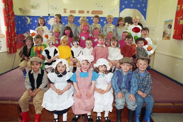 The leaving class of Cottam Nursery School performed two plays for staff, parents and fellow pupils. Spaceships Come to Cottam was the title of the first play. That was followed by a version of the Old MacDonald nursery rhyme. The casts of both plays are pictured above