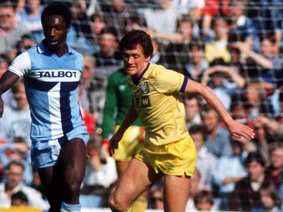 Trevor Cherry in match action for Leeds United against Coventry City. PIC: Varley Picture Agency