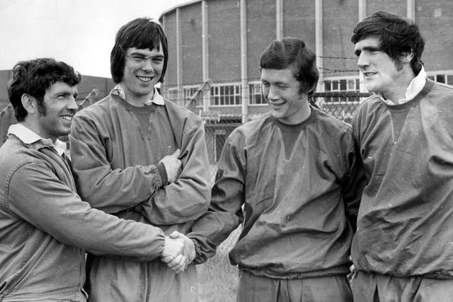 Trevor Cherry is welcomed to Elland Road by his new teammates.