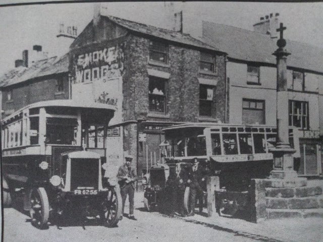 Smiths of Blackpool ran a very early service to Poulton. Two bone shakers are pictured by the cross and stocks in the square