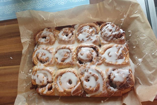 Sarah Leach sent us a picture of her homemade cinnamon rolls.
