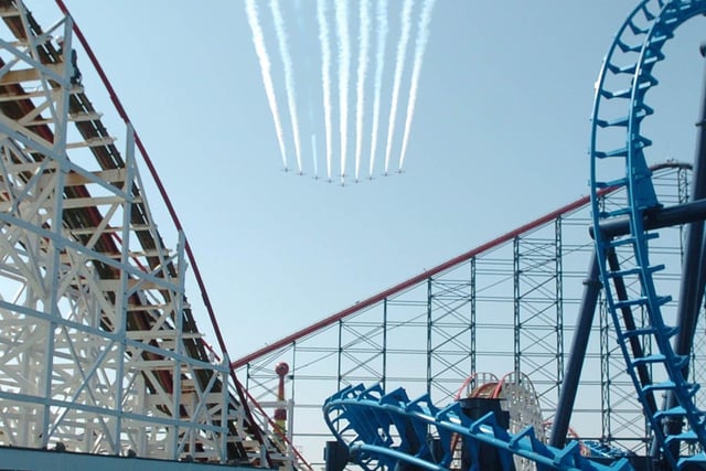 The red arrows fly over the new Infusion ride at Blackpool Pleasure Beach at its official opening in 2007