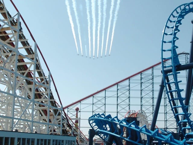 The red arrows fly over the new Infusion ride at Blackpool Pleasure Beach at its official opening in 2007