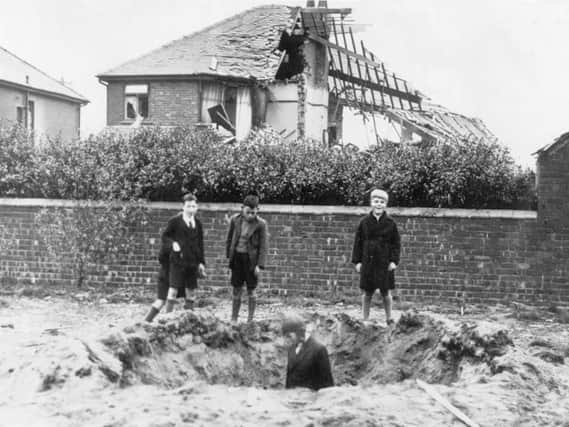 Bomb crater in St Annes in 1940