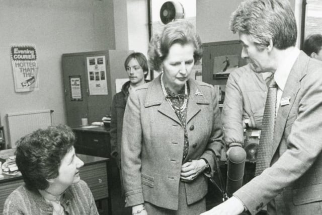 Margaret Thatcher on a visit to the Courier newsroom back in 1983.