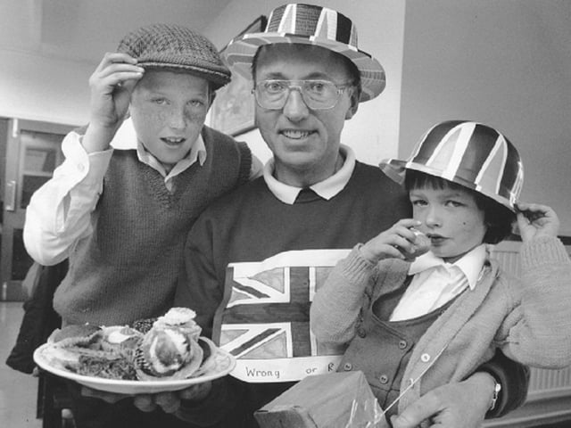 Cayton School headmaster Roger Wilkinson with Paul Russell and Helen Bullivant at the school party