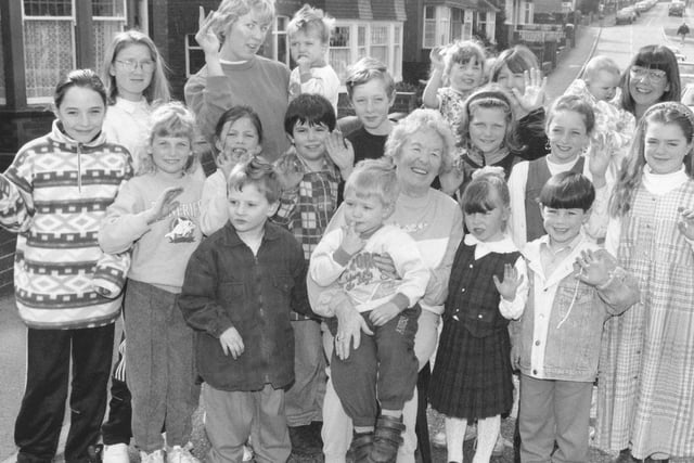 Margaret Hall (Auntie Peggy) with some of the children that would be attending the Peasholm Crescent party.
