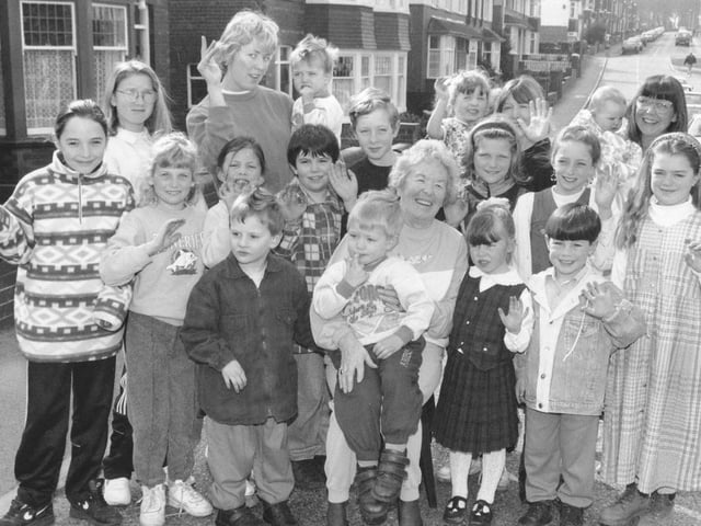 Margaret Hall (Auntie Peggy) with some of the children that would be attending the Peasholm Crescent party.